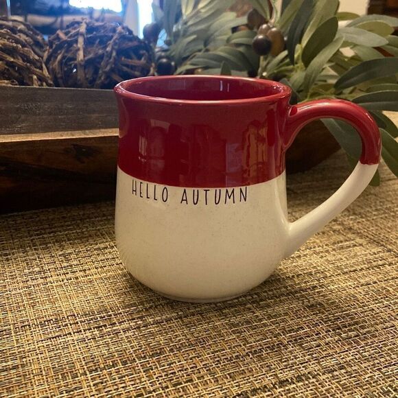 “Hello Autumn” Burgundy Maroon Cream Coffee Mug Cup - Picture 1 of 10